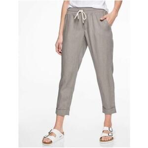 Athleta Pants Women 12 Gray Bali Linen Ankle Cuff Casual Travel Neutral Relaxed